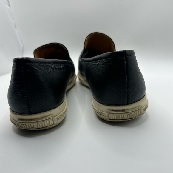 Miu Miu Womens Skate Shoes Black Leather Slip On Metal Cap Toe Size 36 Flats - Picture 8 of 8